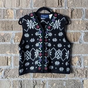 Vintage 80s Catherine Stewart for BellePointe Angora Snowflake Knit Vest Medium
